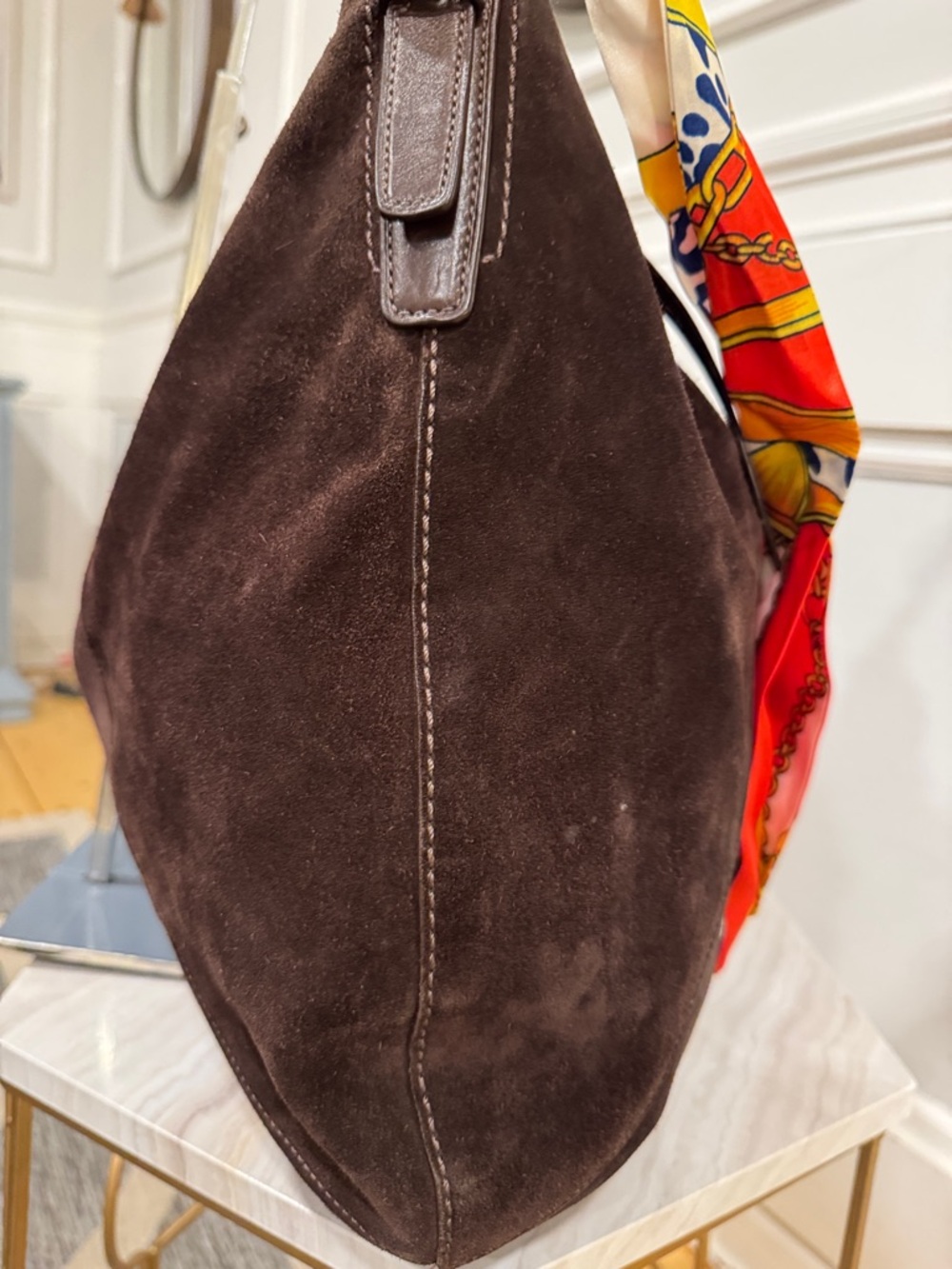 Coach Bag Vintage Carly Oversized Hobo Chocolate Brown Suede Shoulder Bag - Picture 6 of 17
